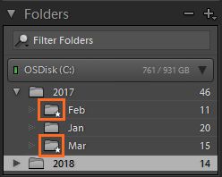 Folders marked as favorite in the Folders panel