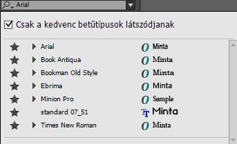 Kedvenc betűtípusok listája