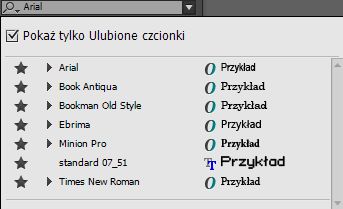 Lista ulubionych czcionek