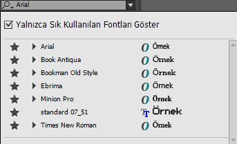 Sık kullanılan fontlar listesi