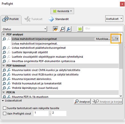 Preflight-valintaikkuna tulee näyttöön, ja lippuasetus on korostettu