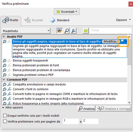 La finestra di dialogo Verifica preliminare viene mostrata con l’opzione del flag evidenziata