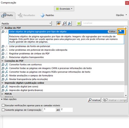 A caixa de diálogo Comprovação será exibida e a opção do sinalizador será realçada