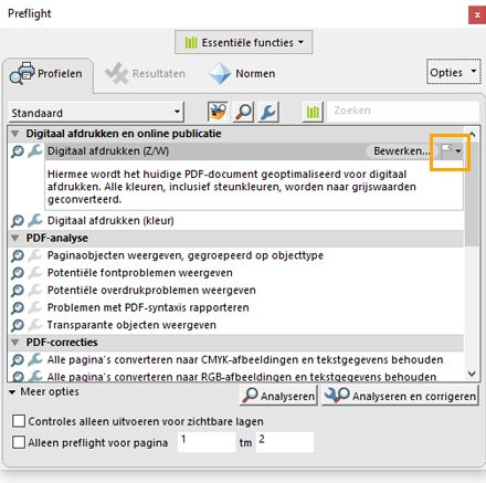 Het dialoogvenster Preflight wordt weergegeven en de markeringsoptie is gemarkeerd