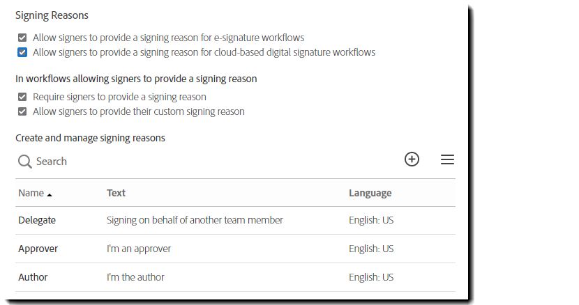 Opzioni configurabili per motivi di firma