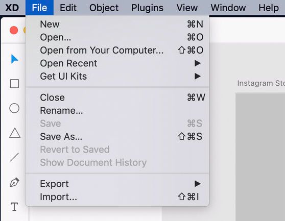 Menu File di XD per FRL