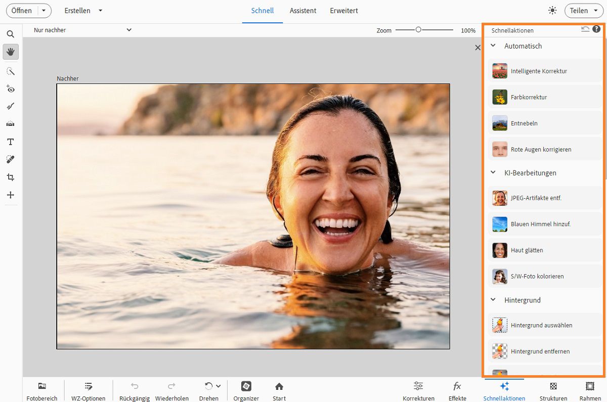 Nutze beliebte Schnellaktionen in Photoshop Elements. 