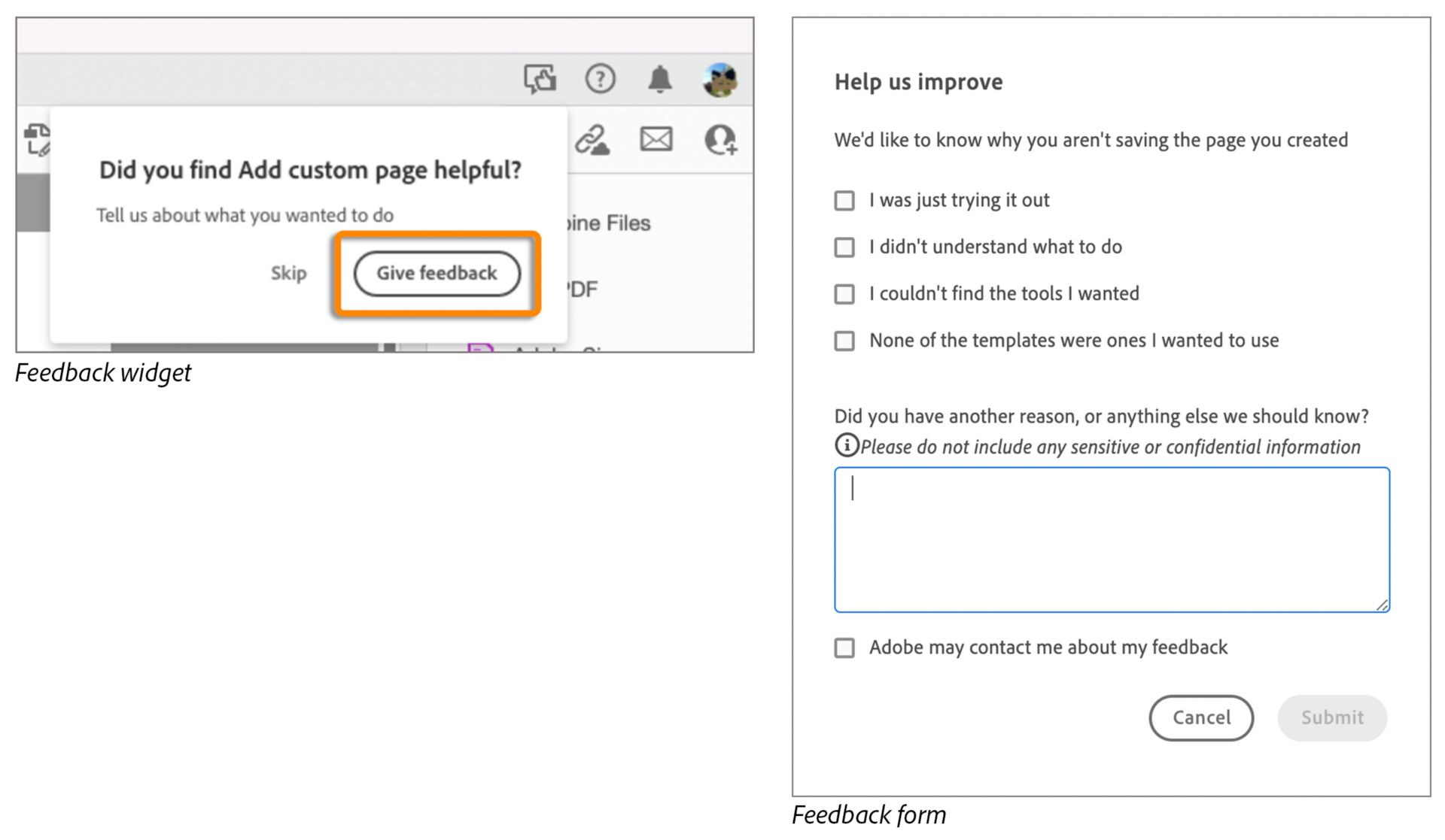 Obrazec za povratne informacije za Adobe Express