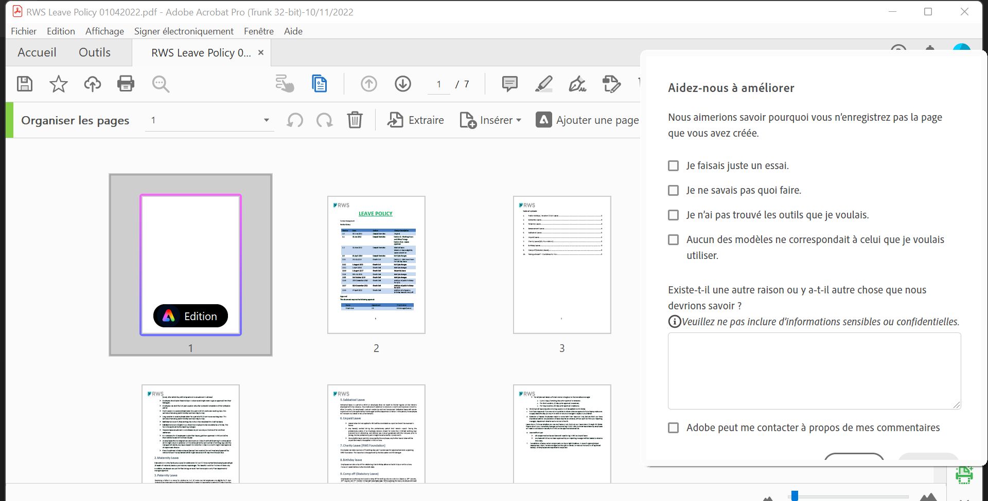 Formulaire de commentaires pour Adobe Express