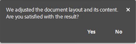Feedback-Aufforderung nach der automatischen Anpassung des Layouts