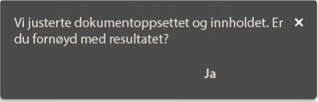 Melding om tilbakemelding etter automatisk justering av oppsett