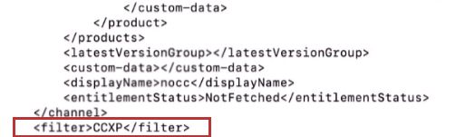 File XML FFC che mostra il comando di filtro