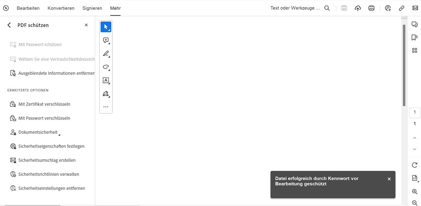 Bestätigungsmeldung für eingeschränkte Bearbeitung
