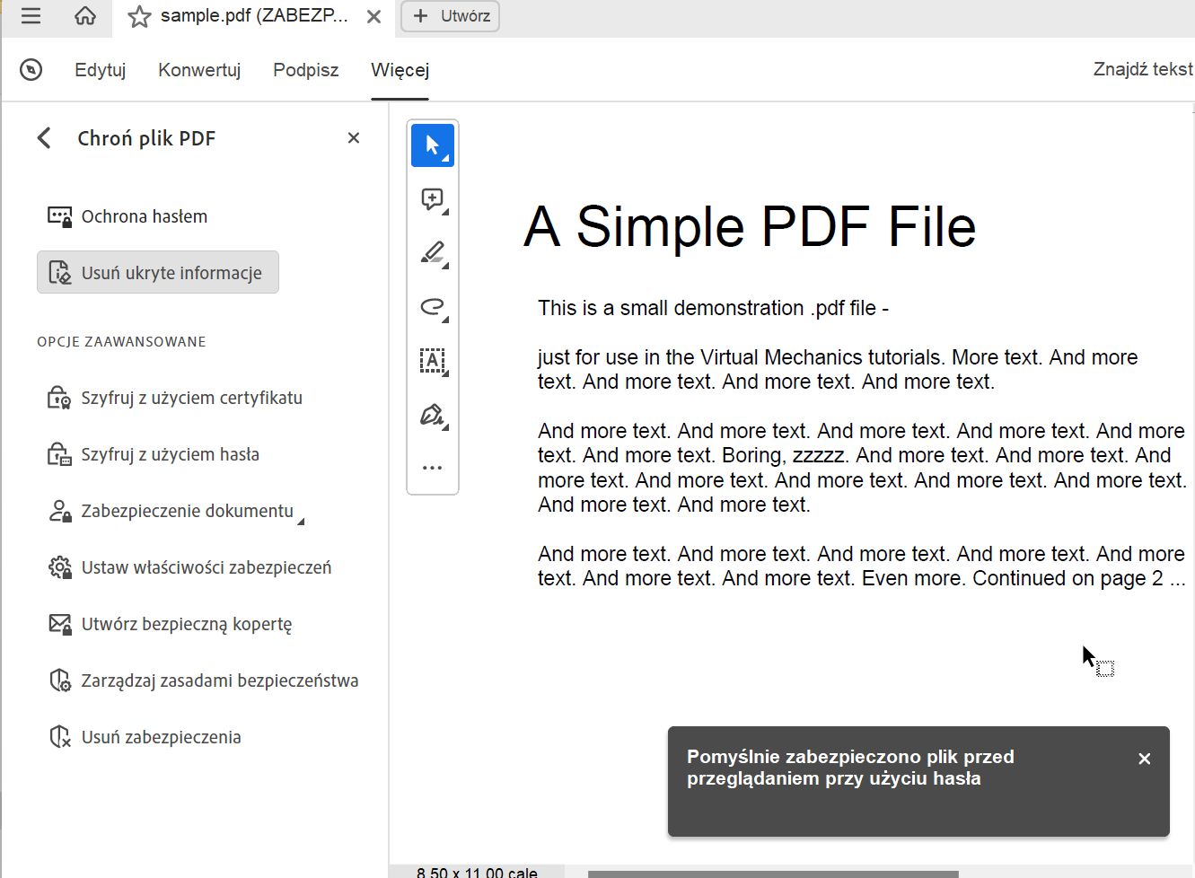 Komunikat potwierdzający ograniczenie edycji