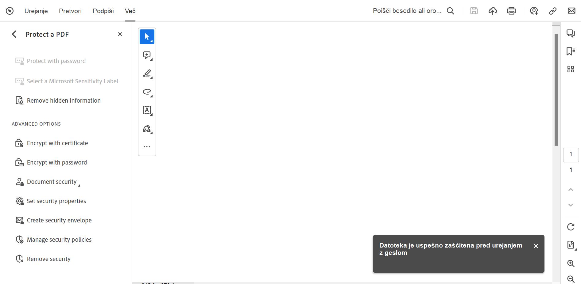 Potrditveno sporočilo o omejitvi urejanja