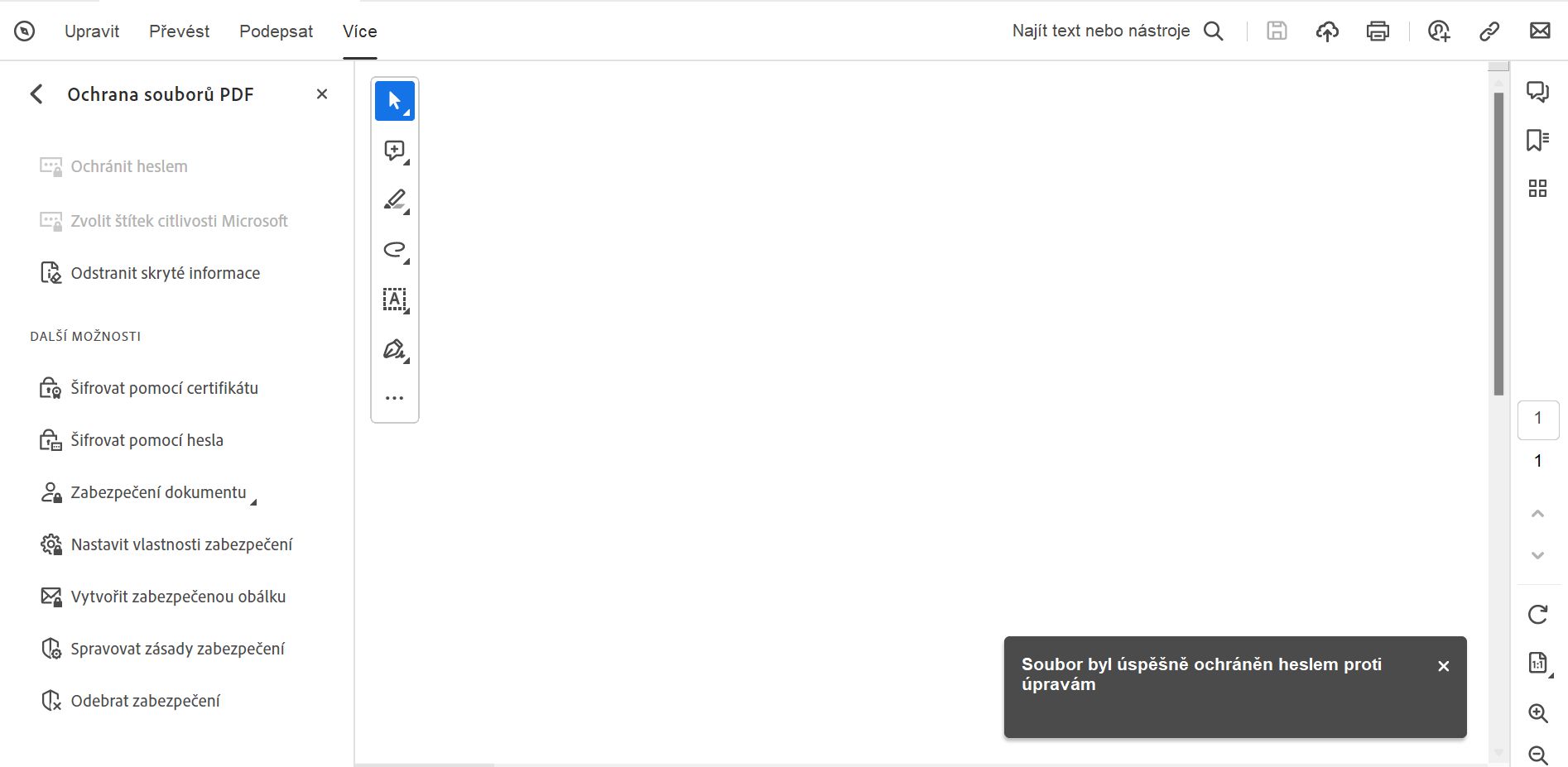 Zpráva s potvrzením o omezení úprav