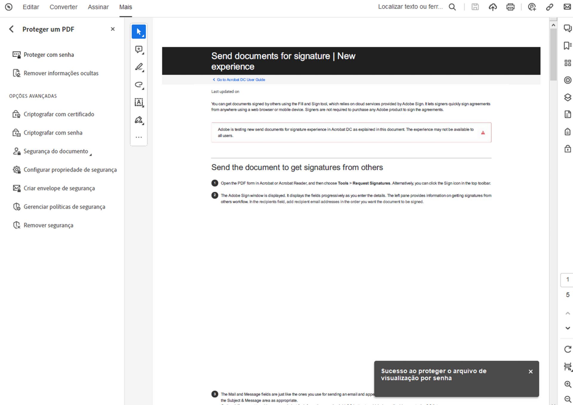 Mensagem de confirmação de Restringir edição