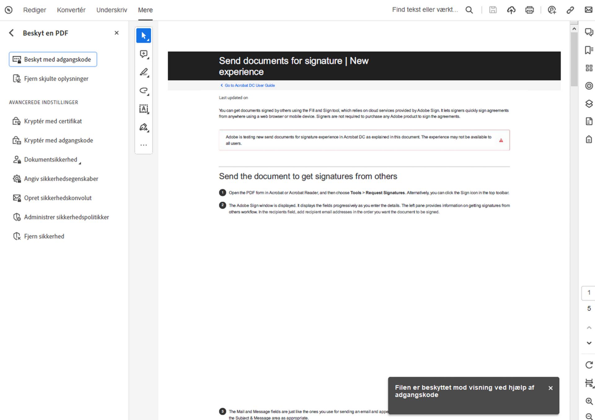 Bekræftelsesbesked om begrænsning af redigering
