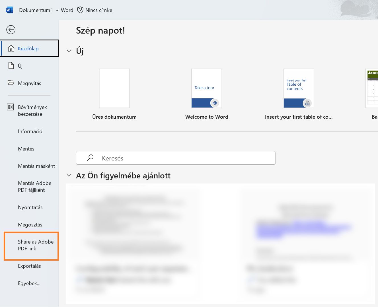 PDF létrehozása és hivatkozás megosztása