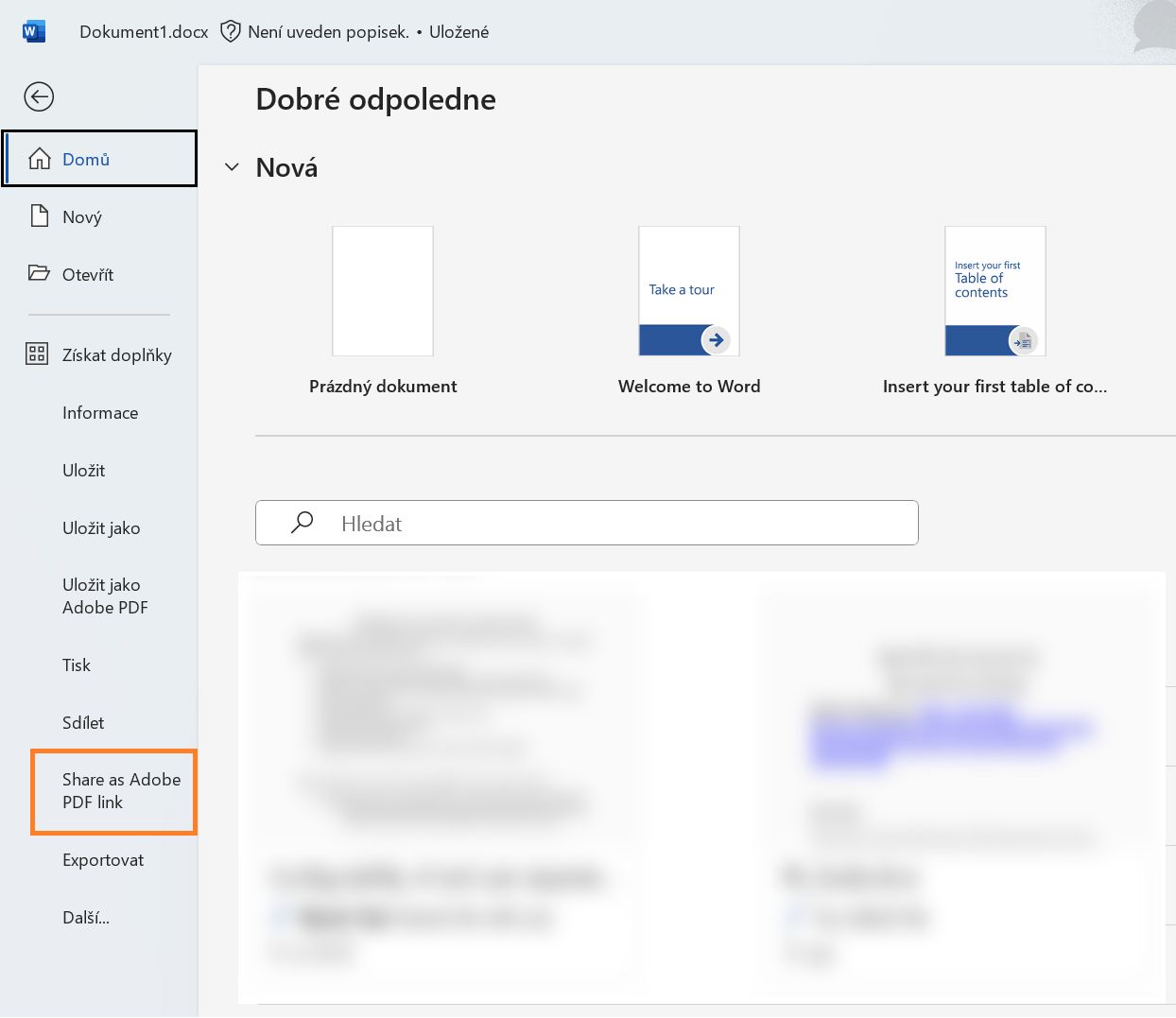 Vytvořit PDF a sdílet odkaz