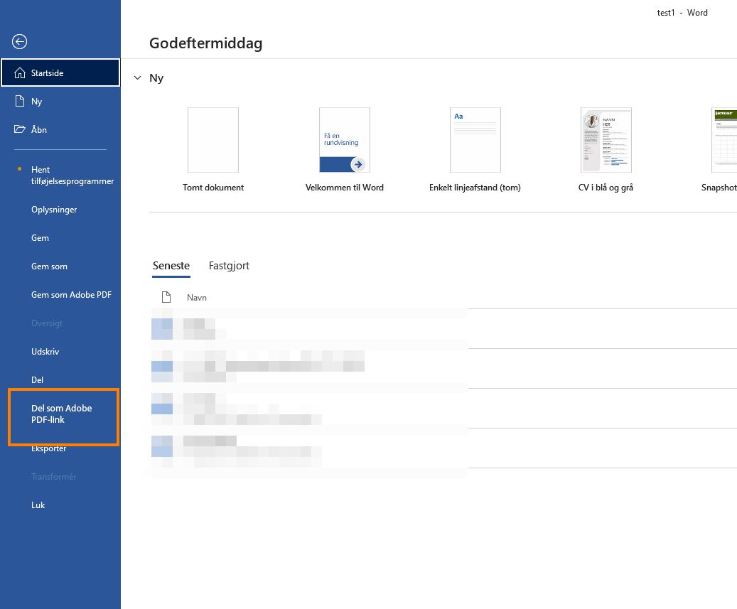 Opret PDF, og del link