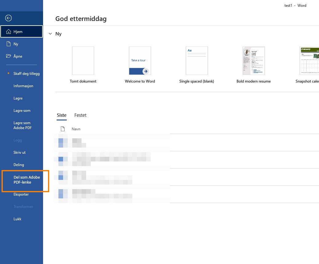 Opprett PDF og del kobling