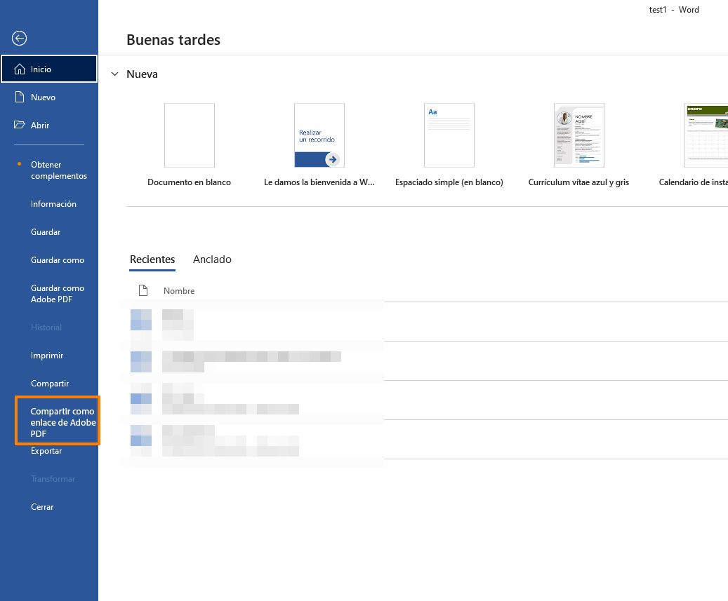 Crear PDF y compartir vínculo