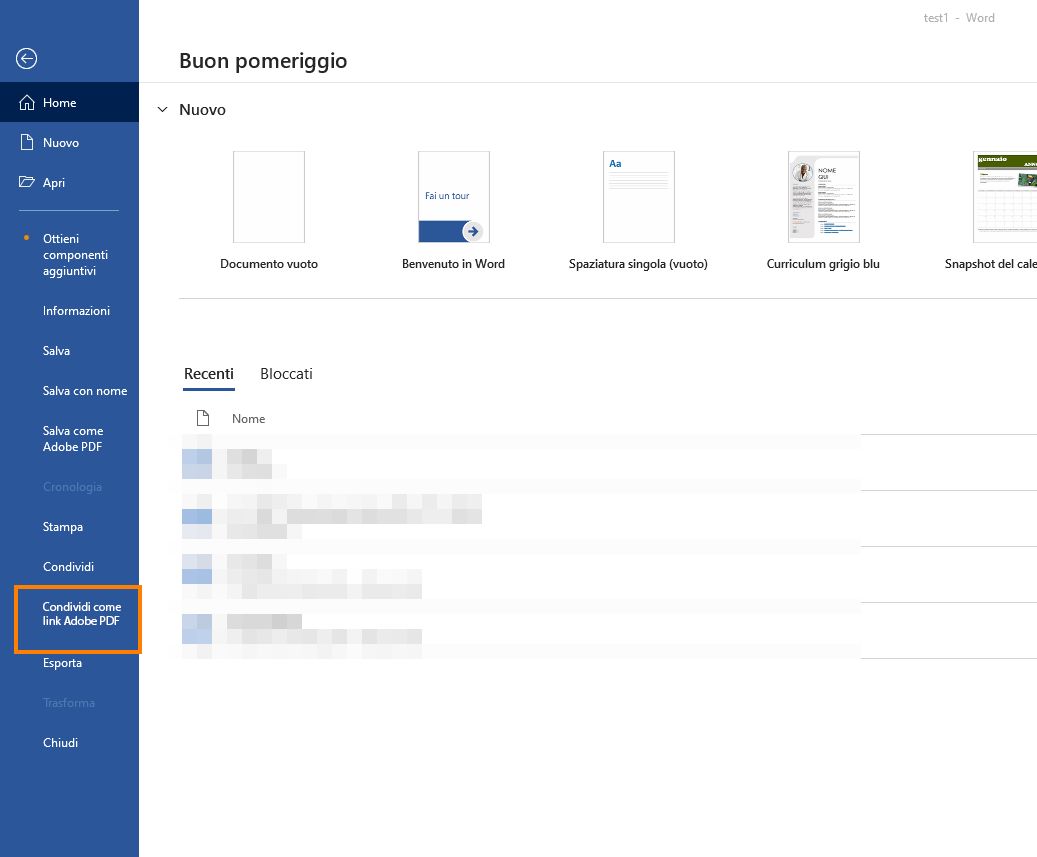Crea PDF e condividi collegamento