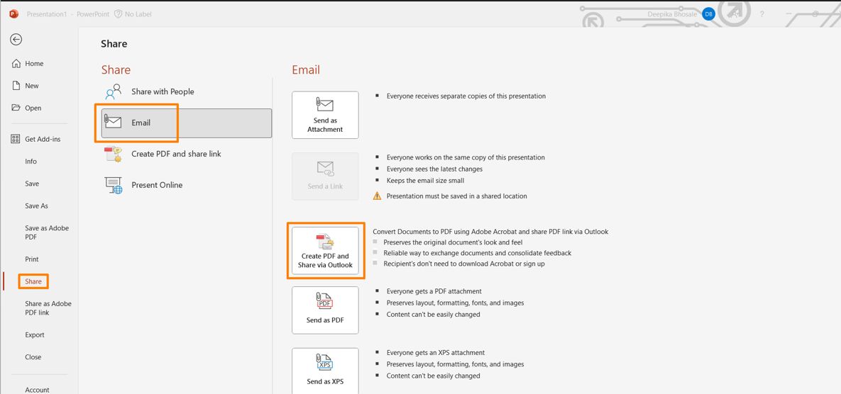 Створення PDF-файлу й надіслання через Outlook