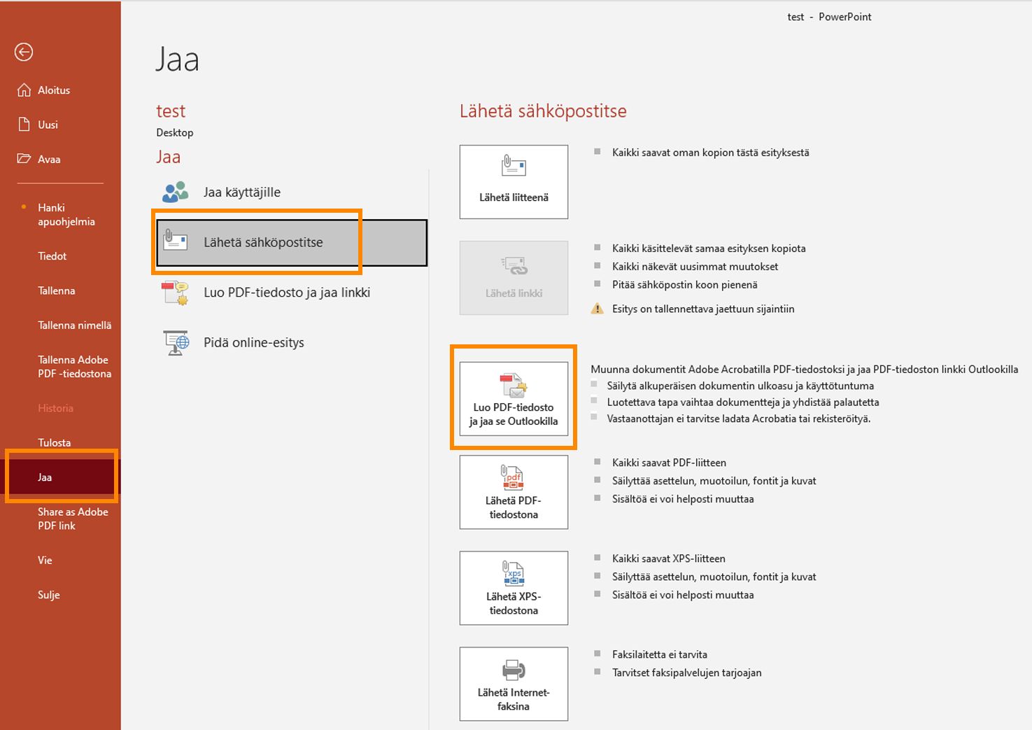 Luo PDF-tiedosto ja jaa se Outlookilla