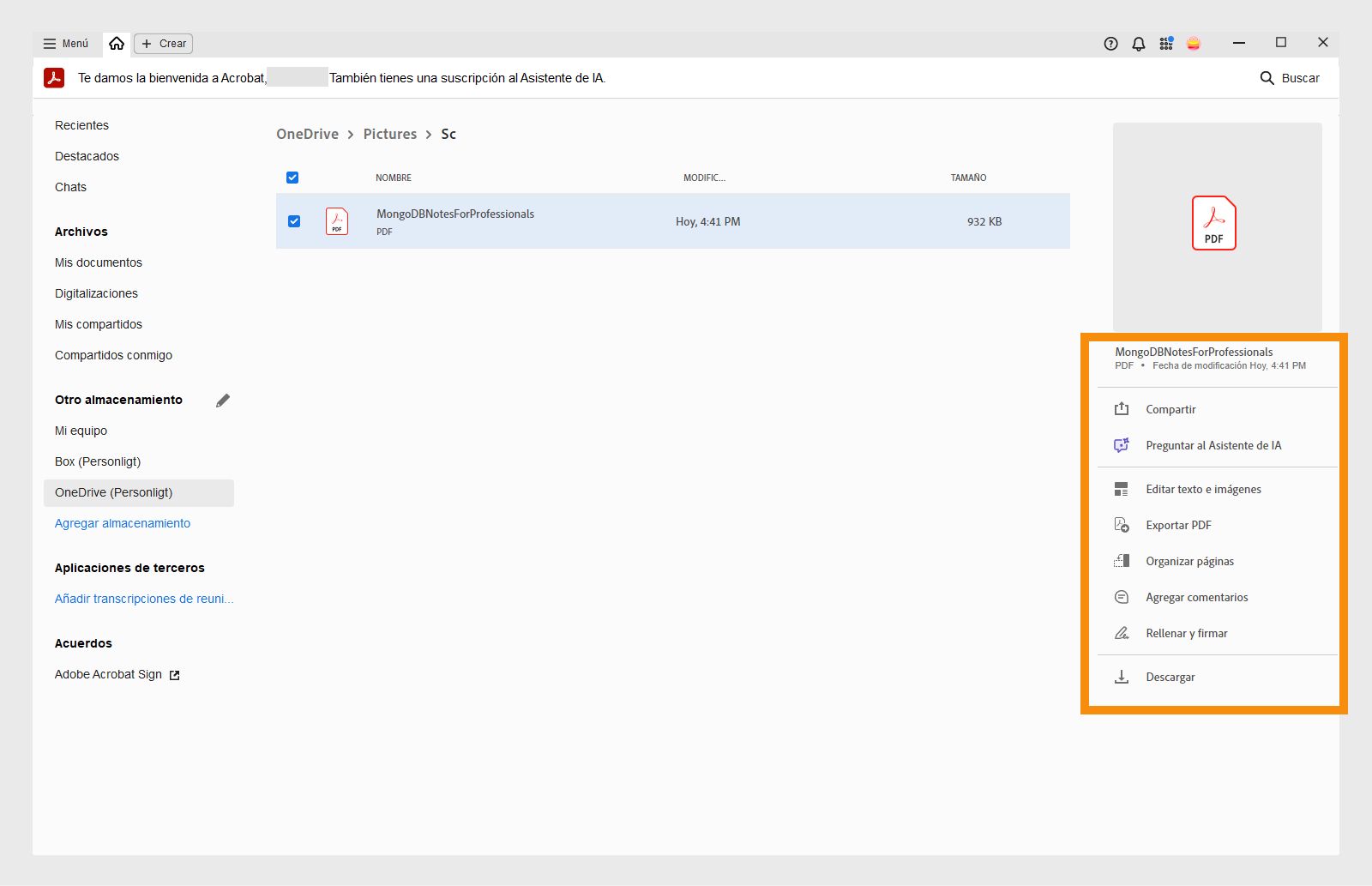 Sus archivos de OneDrive en la vista Inicio