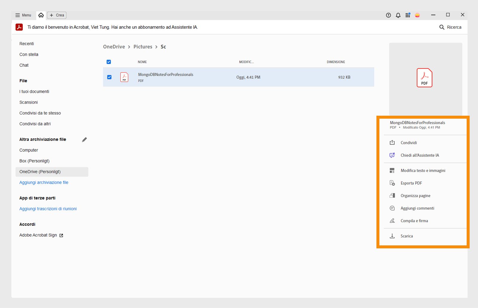 I file OneDrive nella vista Home