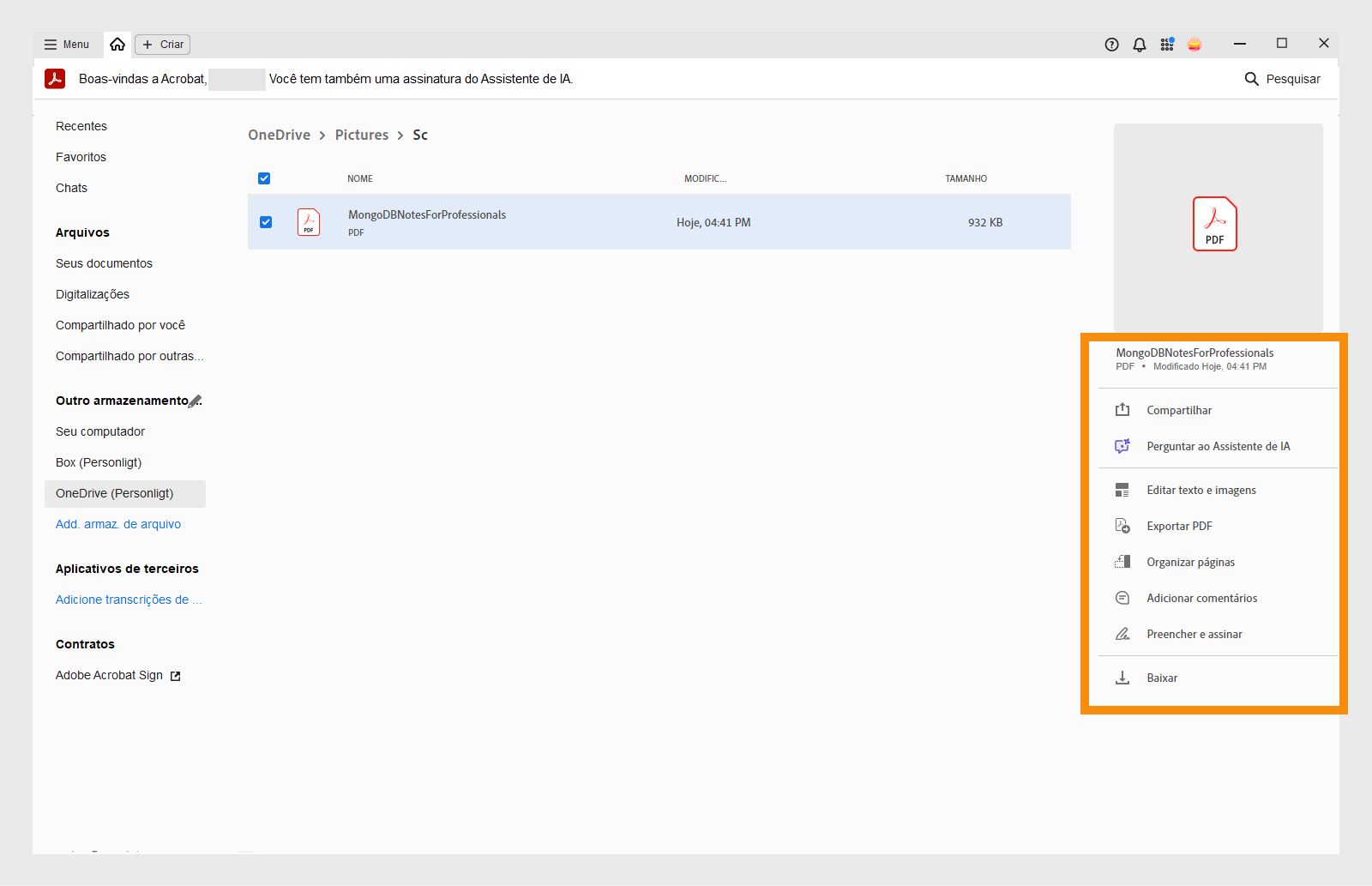 Seus arquivos do OneDrive na exibição Início