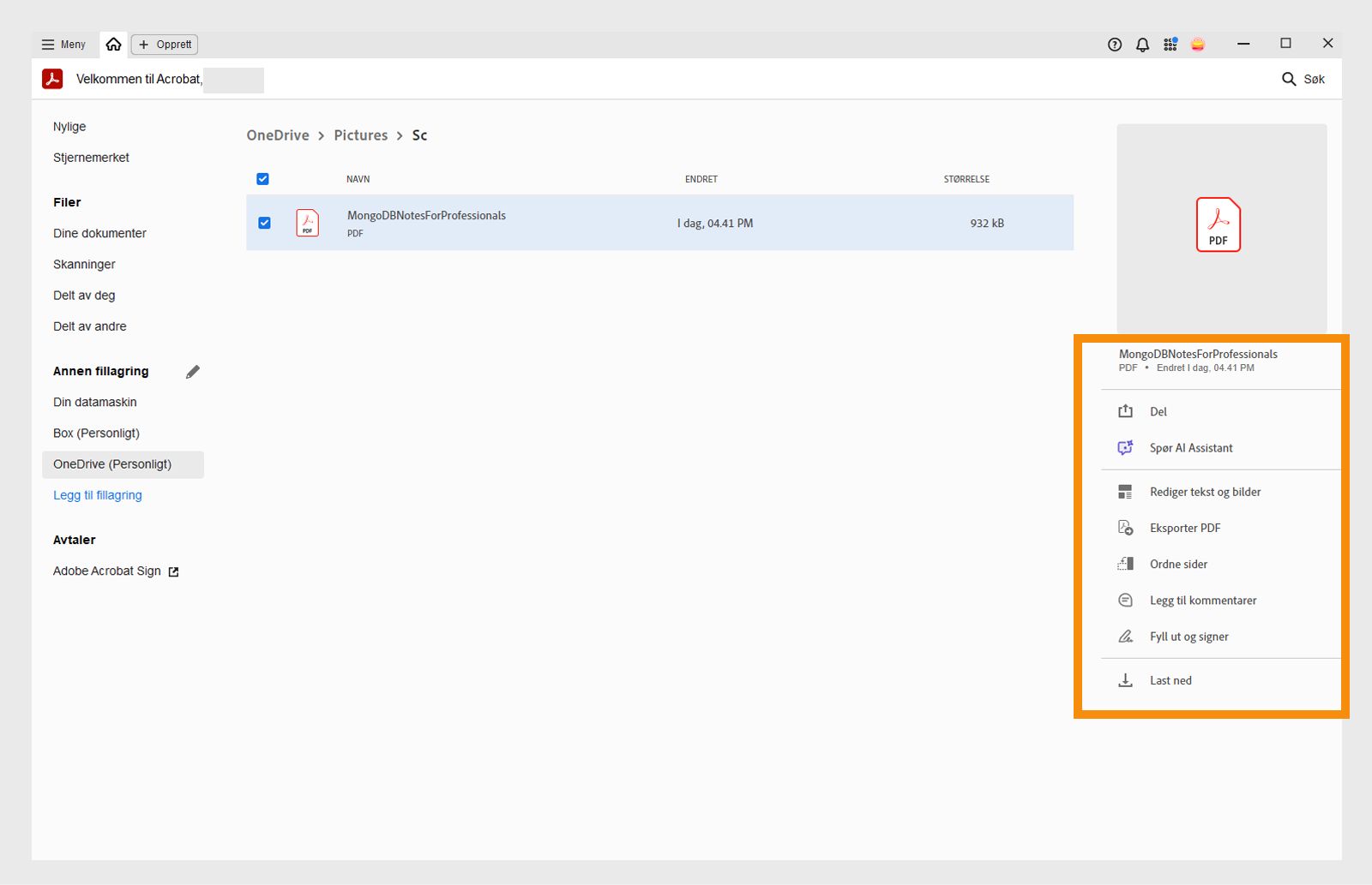 OneDrive-filene dine i visningen Hjem