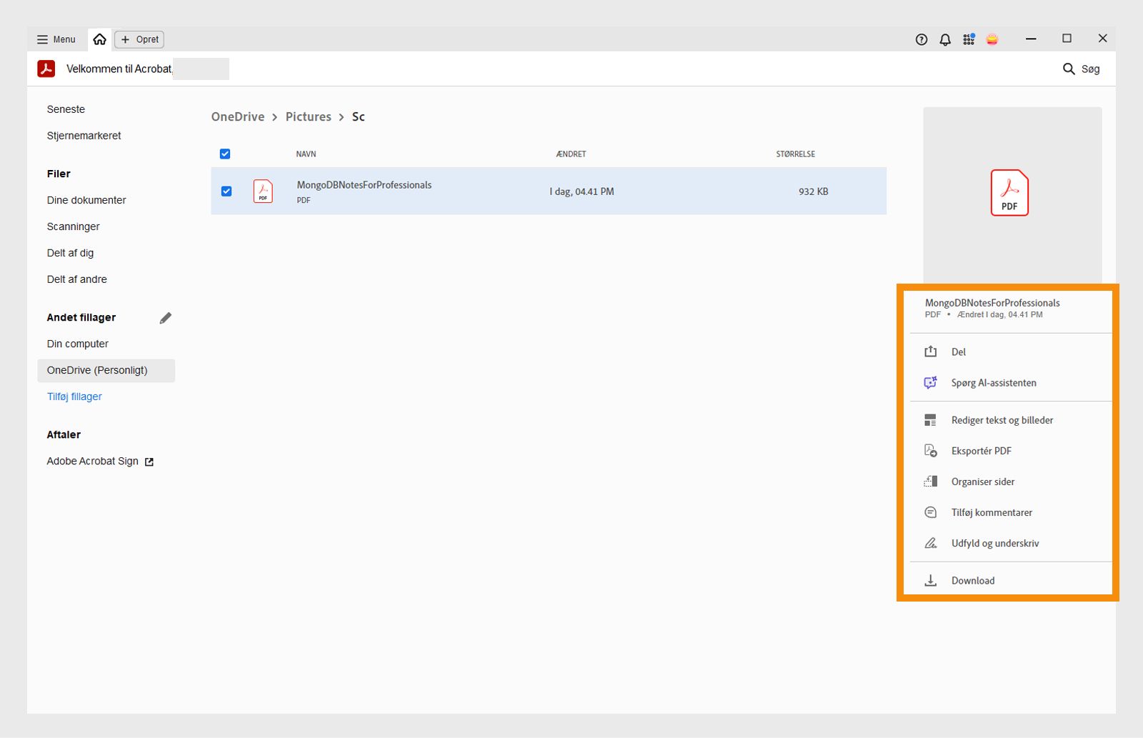 Dine OneDrive-filer i Hjem-visningen