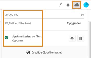 Vise lagringsplassen i Creative Cloud-skrivebordsprogrammet