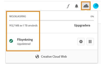 Visa molnlagringen i Creative Cloud-datorprogrammet