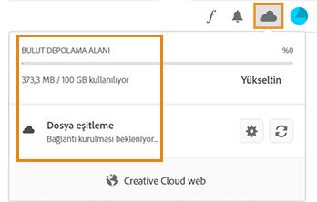 Creative Cloud masaüstü uygulamasında bulut depolama alanını görüntüleyin