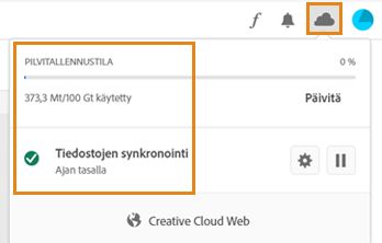 Näytä pilvitallennustila Creative Cloud ‑tietokonesovelluksessa