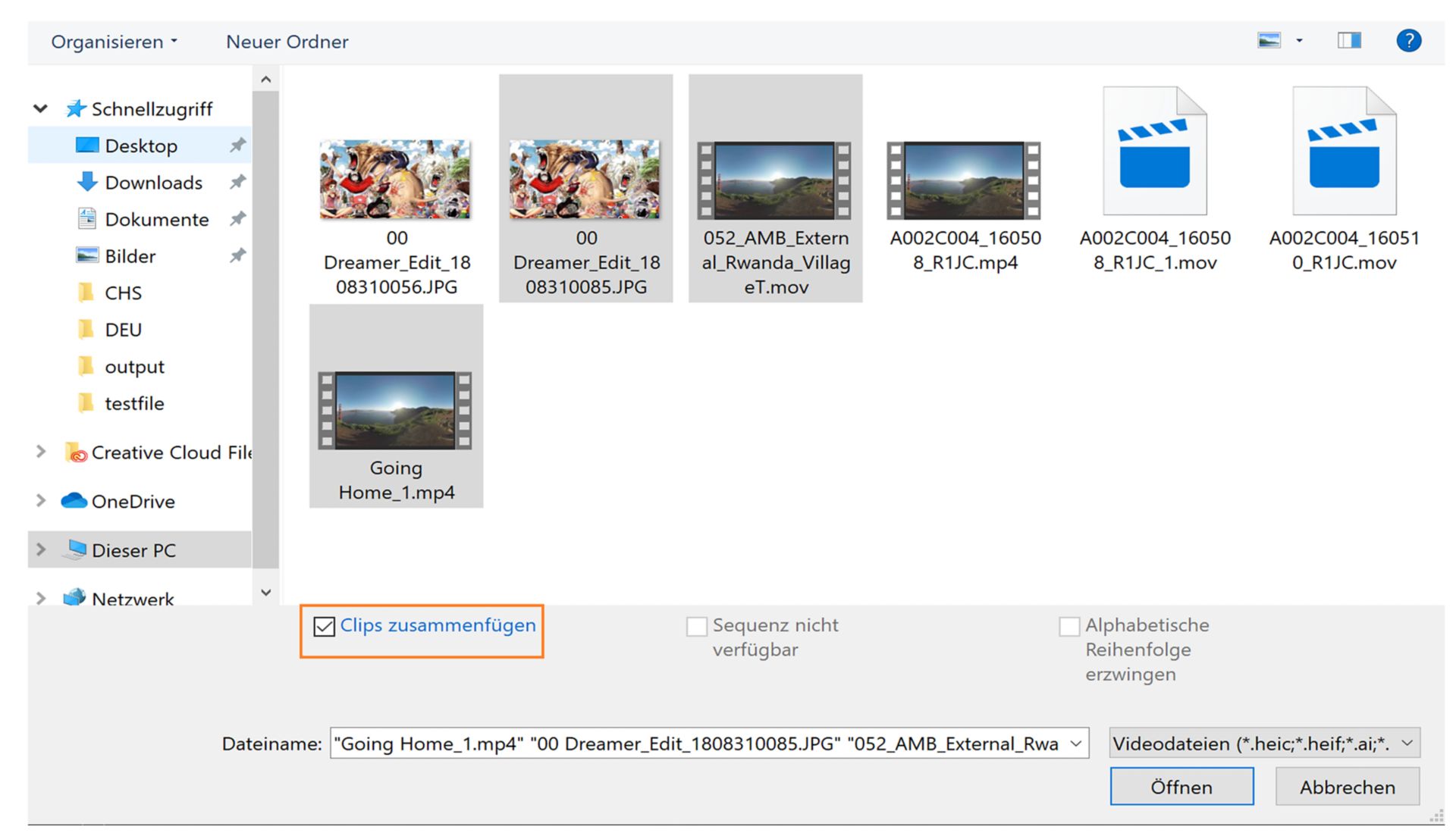 Clips zusammenfügen