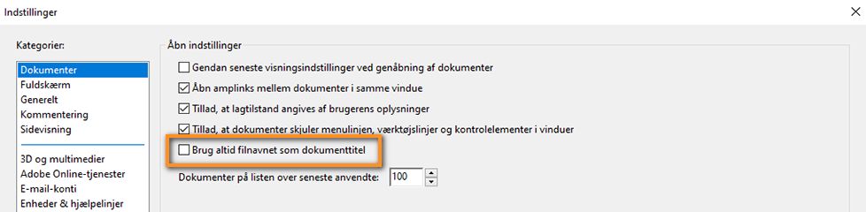 Mulighed for at bruge filnavn som dokumenttitel