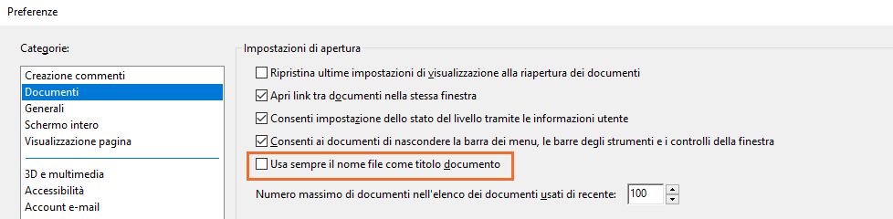 Preferenza per usare il nome file come titolo del documento