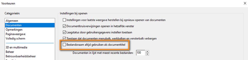 Voorkeur om bestandsnaam als documenttitel te gebruiken