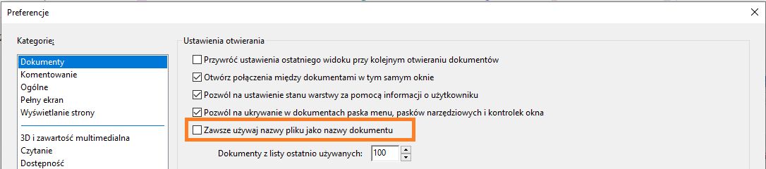 Preferencja używania nazwy pliku jako tytułu dokumentu