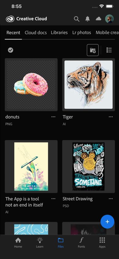 Archivos en Creative Cloud móvil 