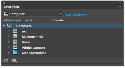 Hoe het deelvenster Bestanden eruit ziet als er geen site is gedefinieerd in Dreamweaver