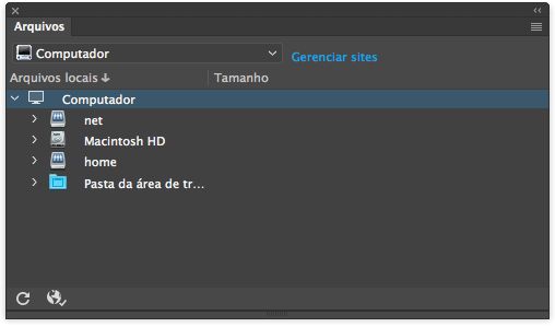 Como é a aparência do painel Arquivos quando nenhum site é definido no Dreamweaver