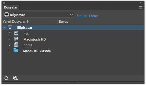 Dreamweaver'da tanımlı site olmadığında Dosyalar panelinin görünümü