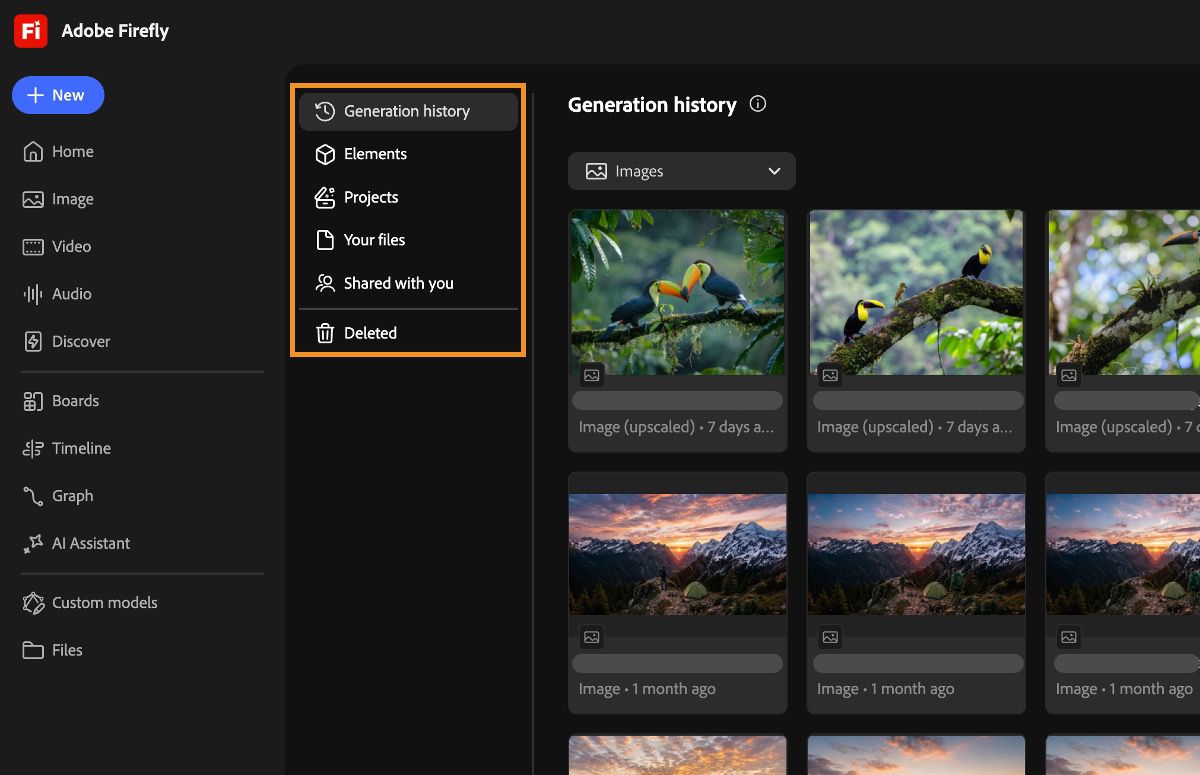Firefly's Your stuff page displays tabs like Your files, Shared with you, Projects, Favorites, Style kits, and Deleted
