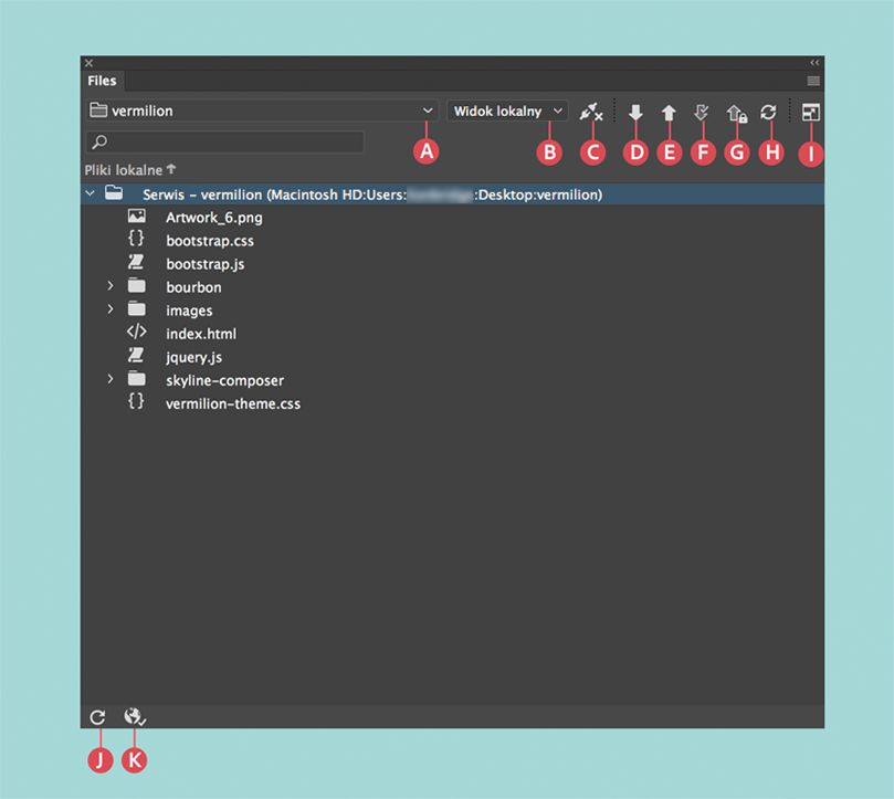 Wygląd panelu Pliki po zdefiniowaniu serwisu i połączeń z serwerami zdalnymi oraz włączeniu systemu pobierania do edycji i odkładania